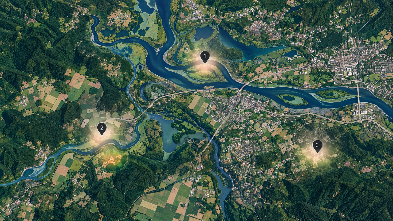 Real remote-sensing landscape used to illustrate sequential environmental discovery.